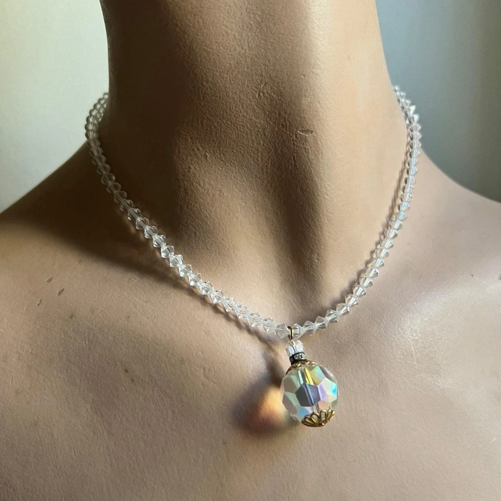 Vtg‎ Aurora Borealis Crystal Choker Necklace 17